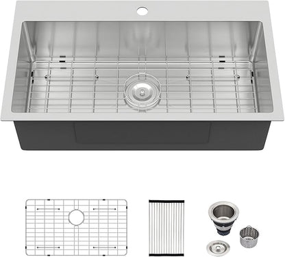 32 Inch Drop In Kitchen Sink Logmey 32x18x9 Inch Topmount Sinks 16-Gauge Stainless Steel Single Bowl Kitchen Sink