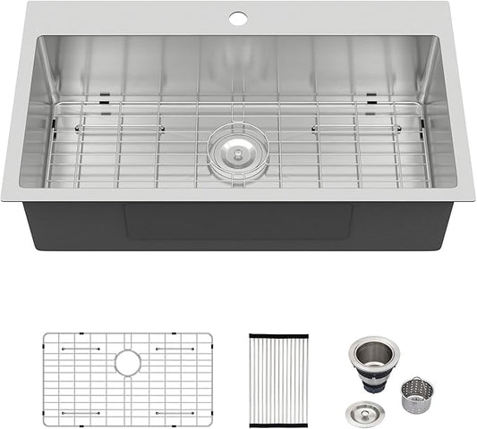 32 Inch Drop In Kitchen Sink Logmey 32x18x9 Inch Topmount Sinks 16-Gauge Stainless Steel Single Bowl Kitchen Sink