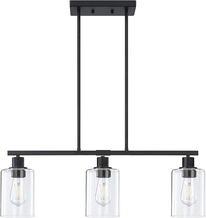 Doraimi Lighting Modern 3 Light Indoor Hanging Kitchen Island Light Black Finish 5.3" Clear Glass Chandelier Shade for Bar Dining Room Kitchen Island Over Sink