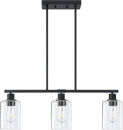 Doraimi Lighting Modern 3 Light Indoor Hanging Kitchen Island Light Black Finish 5.3" Clear Glass Chandelier Shade for Bar Dining Room Kitchen Island Over Sink