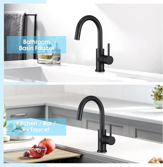 CREA Black Bathroom Faucet Brushed Nickel, Prep Wet Bar Sink Faucet Stainless Steel Single Hole Small Kitchen Faucet with 4 Inch Deck Plate, Mini Faucet Outdoor Tap for Farmhouse Vanity Sink Lavatory