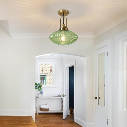 12 Inch Green Pendant Lights Vintage Chandelier Pendant Lighting Modern Mid Century Hanging Lights Adjustable Kitchen Island Light for Dining Room Bedroom Hallway