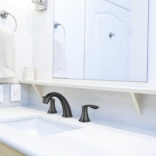 Bathroom Sink Faucet, Faucet for Bathroom Sink, Widespread Matte Black Bathroom Faucet 3 Hole with Stainless Steel Pop Up Drain and cUPC Lead-Free Hose - (Matte Black 2 Packs)
