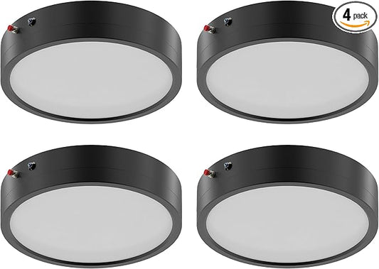 ZAGO 7 Inch Flush LED Lights with Emergency Battery Backup, Wafer Round Disk Light Emergency Kit, Edgelit, 120-277V, Dimmable, 15W, 920LM, 5CCT Selectable, ETL/Wet Rated, 4 Packs, Black