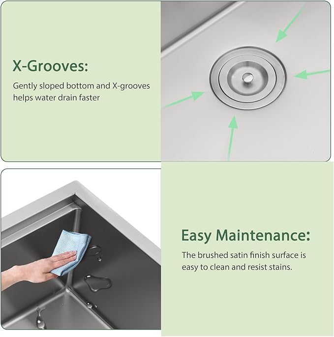 25x22 Drop In Kitchen Sink Workstation - Couoko 25 Inch 16 Gauge T304 Stainless Steel Drop In RV Bar Sink Large Deep Handmade Single Bowl Laundry Utility Sinks with Accessories, 25"x22"x9"