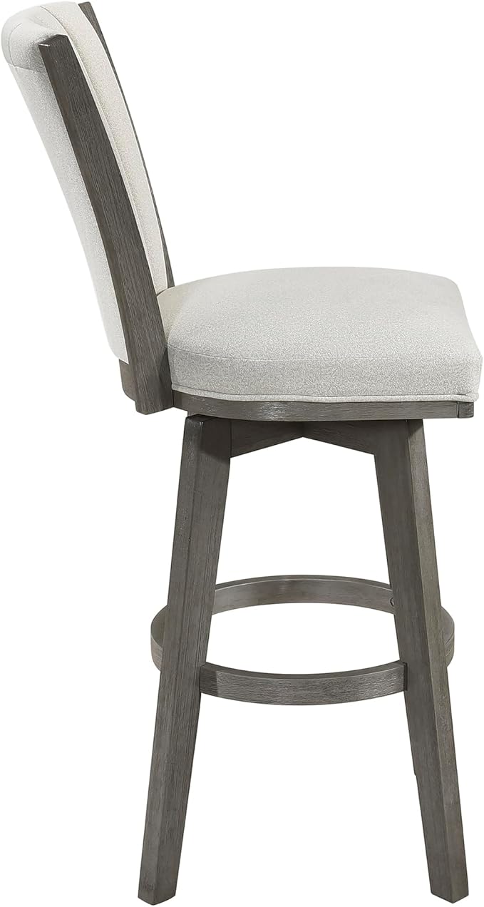 Lexicon Swivel Bar Stools Set of 2, Wood Frame Bar Height Stools with Footrest and Back, for Kitchen Island, Dining Room, 30.5" SH, Grey Finish and Thick Beige Velvet Cushion Seat