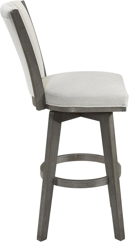 Lexicon Swivel Bar Stools Set of 2, Wood Frame Bar Height Stools with Footrest and Back, for Kitchen Island, Dining Room, 30.5" SH, Grey Finish and Thick Beige Velvet Cushion Seat