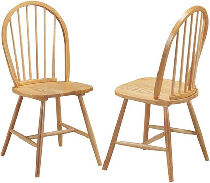 HOMGX Wooden Set, 100% Rubber Timber, Solid Structure Retro Side, Dining, Living Room, etc. Round Legs Vintage Kitchen Chairs (Set of 2), Wood Color