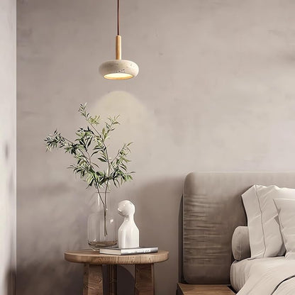 Japanese Wabi sabi Pendant Light with Natural Stone Shade, Dimmable Modern Wood Hanging Lamp Fixture, Adjustable Height Pendant Lamp for Bedroom, Kitchen Island, Dining Room, Restaurant, Cafe, Bar (E)