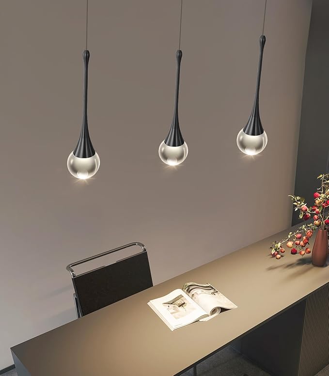 Modern Pendant Light LED Crystal Chandelier for Kitchen Island Dimmable Crystal Pendant Lighting for Dining Room Bedroom Black