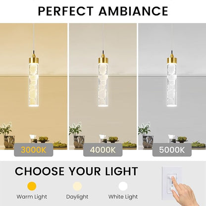 Pendant Lights Kitchen Island 3 Pack, Modern Mini Pendant Light Fixtures with Crystal Stone, Dimmable LED Chandelier, Gold Hanging Light Fixture for Dining Room Hallway, 3000-5000K Adjustable, ETL