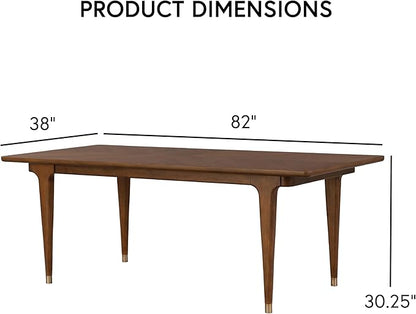 Furniture of America Forma Mid-Century Modern 82-inch Wood Rectangle Dining Table with Soft Round Edge Top and Gold-Capped Legs, Easy Assembly for Home, Kitchen and Living Room, Walnut