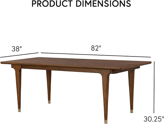 Furniture of America Forma Mid-Century Modern 82-inch Wood Rectangle Dining Table with Soft Round Edge Top and Gold-Capped Legs, Easy Assembly for Home, Kitchen and Living Room, Walnut