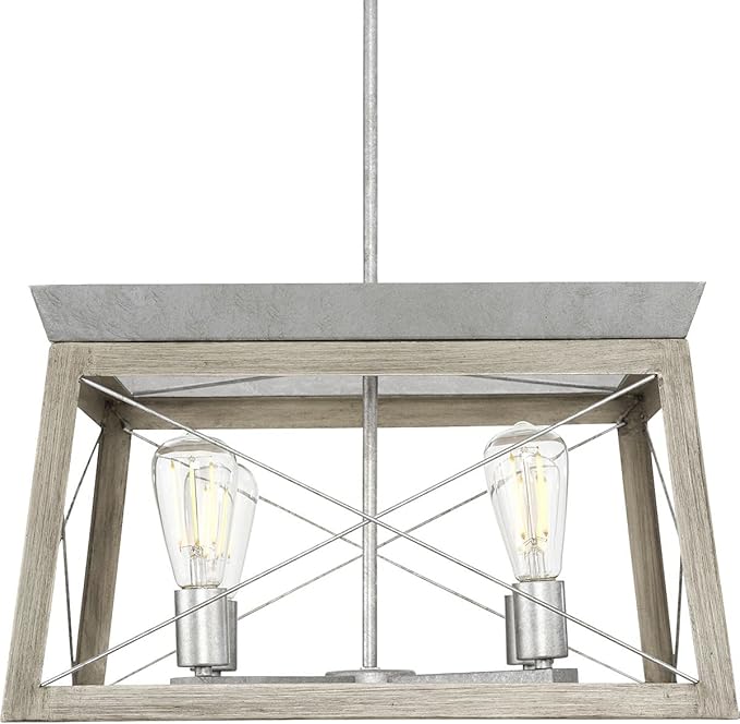 Progress Lighting 4 Light Chandelier, Rustic Farmhouse Style Modern Hanging Light Fixture for Kitchen and Dining Room, Briarwood Collection, Galvanized