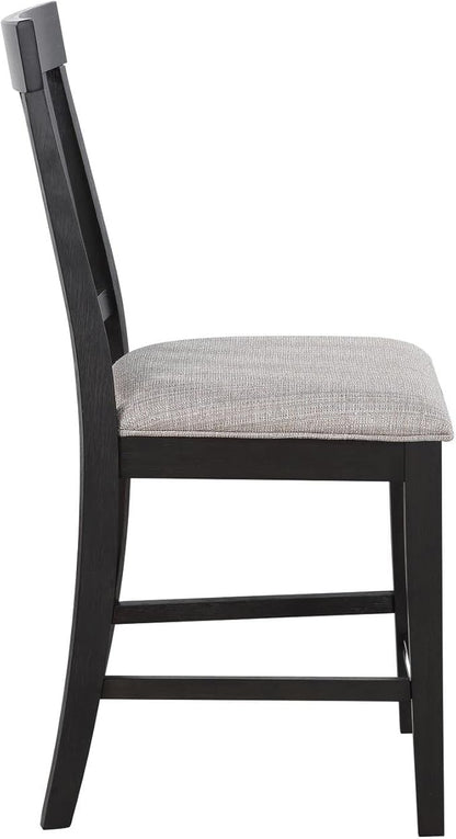 Steve Silver Halle Counter Chair w/Built-in Footrest, Set of 2 Counter Chairs, Schoolhouse Back, Upholstered Seat, Solid Wood Legs, Schoolhouse Styling, Ebony Finish, 20" L x 23.5" W x 42" H, Brown