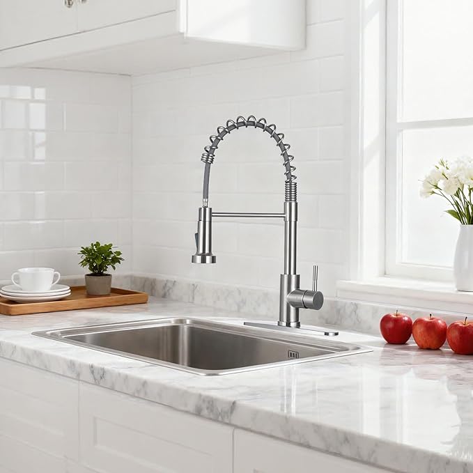 VCCUCINE Kitchen Faucet with Pull Down Sprayer Brushed Nickel Stainless Steel 1 Handle Pull Out Spring Sink Faucets 1 Hole Or 3 Hole Dual Function for Outdoor Utility Camper Laundry Rv Wet Bar