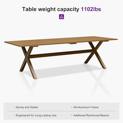 PURPLE LEAF Outdoor Dining Set with Waterproof Furniture Cover 11-Piece All-Weather Patio Set for 10 with Woodgrain Aluminum Table Rope Weave Chairs and Cushions, Teak