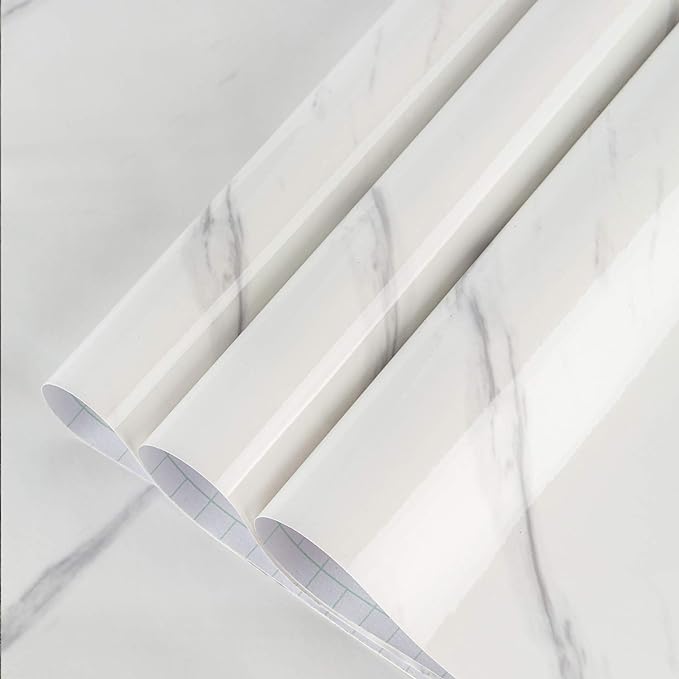 BAYYA White Marble Contact Paper for Countertops Peel and Stick Wallpaper for Bathroom Kitchen Granite Countertop Sticker Self Adhesive Vinyl Counter Top Covers Waterproof Furniture Decorative Paper