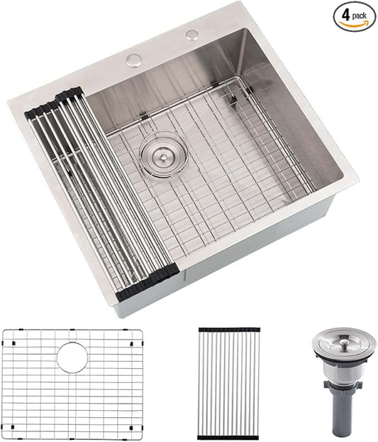 25 Inch Stainless Steel Utility Sink Drop In-Hovheir 25x20 Laundry Sink 16 Gauge Stainless Steel Single Bowl Drop In Laundry Room Sinks Outdoor Sinks with Bottom Grid