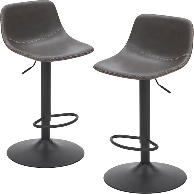 Adjustable Bar Stools Set of 2, Swivel Bar Stools, Bar Height Stools with Back Support Counter Height Bar Chairs Pu Leather Bar Stool for Kitchen Island Rustic Bar stools