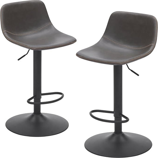 Adjustable Bar Stools Set of 2, Swivel Bar Stools, Bar Height Stools with Back Support Counter Height Bar Chairs Pu Leather Bar Stool for Kitchen Island Rustic Bar stools