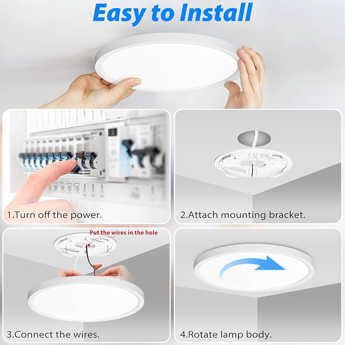 Peasur 12 inch LED Ceiling Light, 3000K/3500K/4000K/5000K/6500K Adjustable Flush Mount Light Fixture, 2400LM 24W Thin White Round Lamp for Hallway Kitchen Bathroom Bedroom, 8Pack