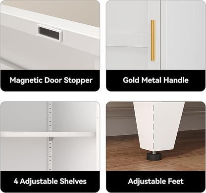 COFaR 67" Tall Bathroom Storage Cabinet, White Metal Storage Cabinet with Magnetic Door & 4 Adjustable Shelves, Slim Freestanding Cupboard for Kitchen, Bathroom, Living Room