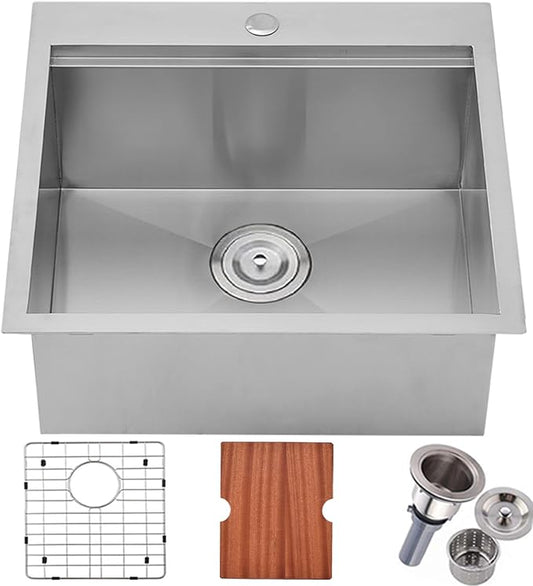 VCCUCINE Bar Sink Drop in, 21x20 Inch Topmount RV Small Kitchen Sink, 16 Gauge Overmount Stainless Steel Laundry Wet Bar Sink, Top Mount Outdoor Single Bowl,Brushed Nickel Prep Sink with Accessories