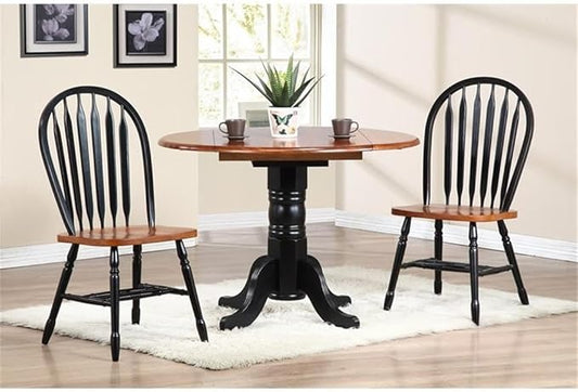 Pemberly Row Traditional Solid Wood Dining Side Chairs, Set of 2, 18" Seat Height, Black and Cherry Finish, Windsor Style, Ergonomic Design, Durable Construction, Ideal for Kitchen or Dining Room Use