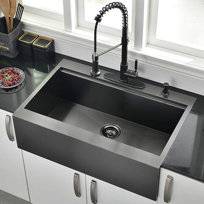 30 Inch Black Farmhouse Kitchen Sink Drop In Workstation - 30 inch Apron Front Farmhouse Sink Workstation Kitchen Sink Single Bowl 16 Gauge Stainless Steel Farm Sink