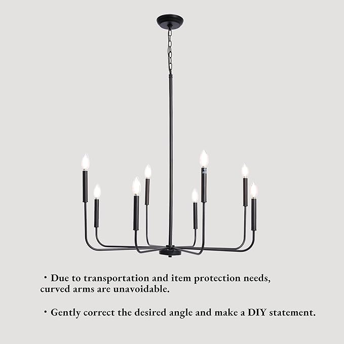 LALUZ 8-Light Black Chandelier, 31.5'' Large Farmhouse Dining Room Light Fixture Over Table, Modern Chandeliers Hanging Lights Fixtures for Living Room Foyer Staircase High Ceilings