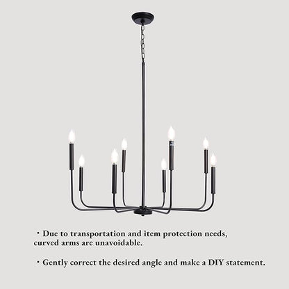 LALUZ 8-Light Black Chandelier, 31.5'' Large Farmhouse Dining Room Light Fixture Over Table, Modern Chandeliers Hanging Lights Fixtures for Living Room Foyer Staircase High Ceilings