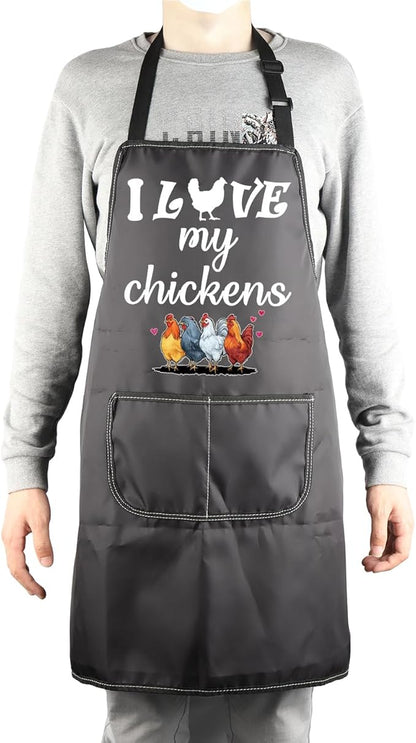 MBMSO Funny Chicken Aprons I Love My Chickens Gifts for Chicken Lover Chicken Farmer Gifts for Chicken Lady Farmhouse Apron
