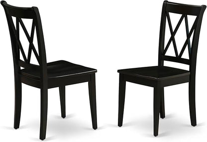 East West Furniture CLC-BLK-W Clarksville Dining Chairs - Double Cross Back Wooden Seat Chairs, Set of 2, Black