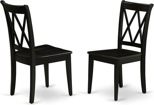 East West Furniture CLC-BLK-W Clarksville Dining Chairs - Double Cross Back Wooden Seat Chairs, Set of 2, Black