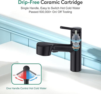 CREA Black Single Hole Bathroom Faucet 1 Handle Pull Out Bar Sink Faucets with Sprayer Handheld Bath Tub Faucet Baby Pets Laundry Toilet Vanity Basin Mixer Tap