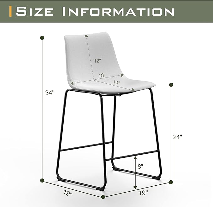 NicBex Retro Bar Stools Crazy-Horse Leather with Metal Legs Barstools, Lounge Kitchen Island Counter Stools, Set of 2, (White Color) (A-GE17020-USSU014)