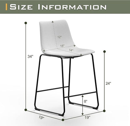 NicBex Retro Bar Stools Crazy-Horse Leather with Metal Legs Barstools, Lounge Kitchen Island Counter Stools, Set of 2, (White Color) (A-GE17020-USSU014)