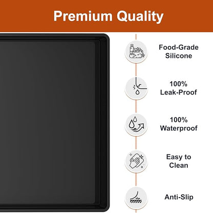 ukeetap Extra Thick Silicone Mat Waterproof with Raised Edge 19” x 12”, BPA Free Non-Slip Dog & Cat Food Mat, Feeding Mat for Food and Water Bowls, Spill Proof Mat to Protect Floors, Black