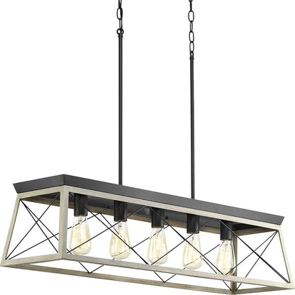 Progress Lighting Briarwood Collection 5-Light Dining Room Light Fixture, Farmhouse Style Modern Chandelier for Kitchen and Dining Room, 38" by 9", Graphite