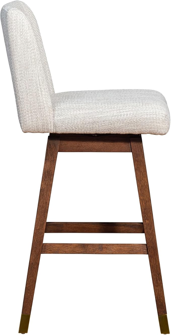 Armen Living Basila Modern Farmhouse 30" Seat Height Swivel Bar Stool for Kitchen Island Counter in Brown Oak Wood with Beige Fabric