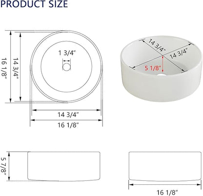DeerValley DV-1V063 Symmetry White Circular Bowl Bathroom Vessel Sink and Modern Above Counter Porcelain Ceramic Vessel Vanity Sink Art Basin 16"x16"- Round