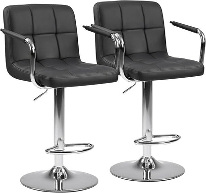 DUMOS Bar Stools Set of 2, Adjustable Swivel Bar Chairs with Padded Armrests and Ergonomic Backrest for Kitchen Island Counter Pub Dining Room, Water-Resistant PU Leather, Black