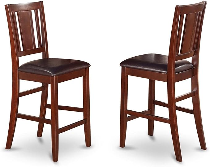 East West Furniture BUS-MAH-LC Buckland Counter Height Kitchen Stools - Faux Leather Upholstered Wood Chairs, Set of 2, Mahogany