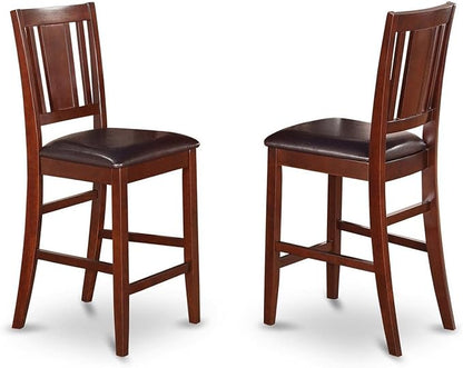 East West Furniture BUS-MAH-LC Buckland Counter Height Kitchen Stools - Faux Leather Upholstered Wood Chairs, Set of 2, Mahogany