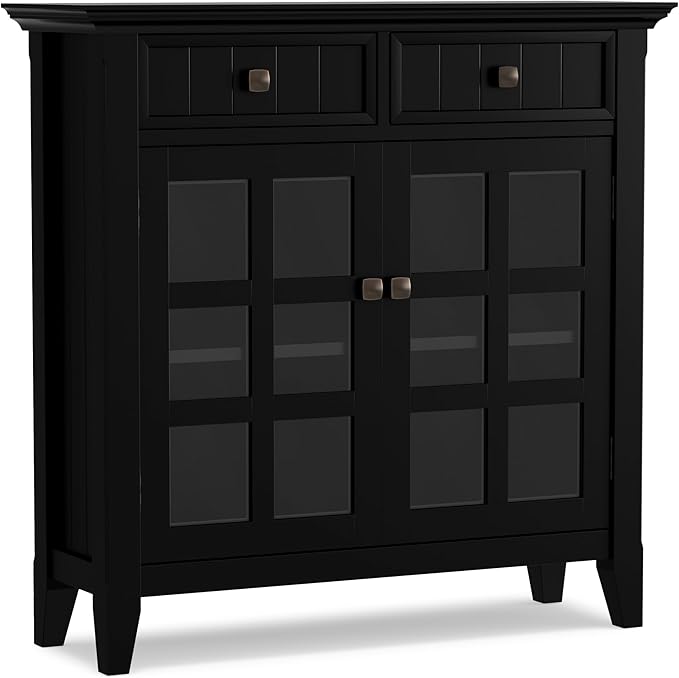 SIMPLIHOME Acadian Storage Cabinet - 36 inch Wide Solid Wood Entryway Storage Cabinet in Black, Transitional Cabinet for Hallway or Living Room with 2 Drawers and Adjustable Shelves