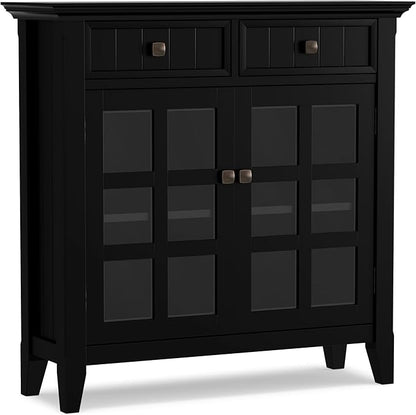 SIMPLIHOME Acadian Storage Cabinet - 36 inch Wide Solid Wood Entryway Storage Cabinet in Black, Transitional Cabinet for Hallway or Living Room with 2 Drawers and Adjustable Shelves