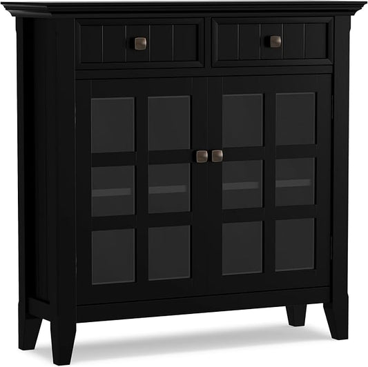 SIMPLIHOME Acadian Storage Cabinet - 36 inch Wide Solid Wood Entryway Storage Cabinet in Black, Transitional Cabinet for Hallway or Living Room with 2 Drawers and Adjustable Shelves