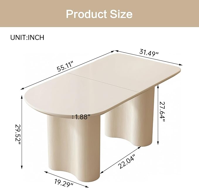 Guyii 55.11" Dining Table, Modern Kitchen Table for 6 People, Indoor Dining Table for Kitchen, Bar, Living Room, Small Space, White, Table Only