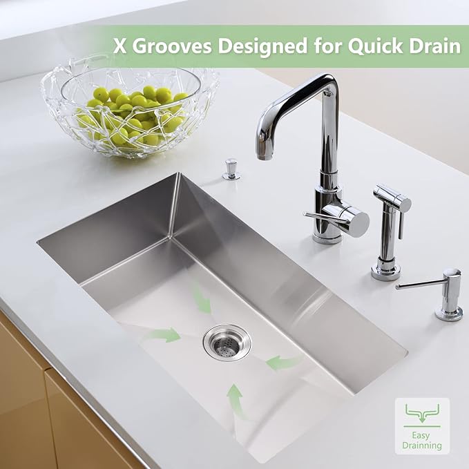GarveeTech Kitchen Sinks,30×18×10 inch Single Bowl Undermount Kitchen Sink – Brushed 304 Stainless Steel, 10 inch Deep Basin, 2.0mm Rim & 1.0mm Bowl, Bottom Grid & Drain Assembly